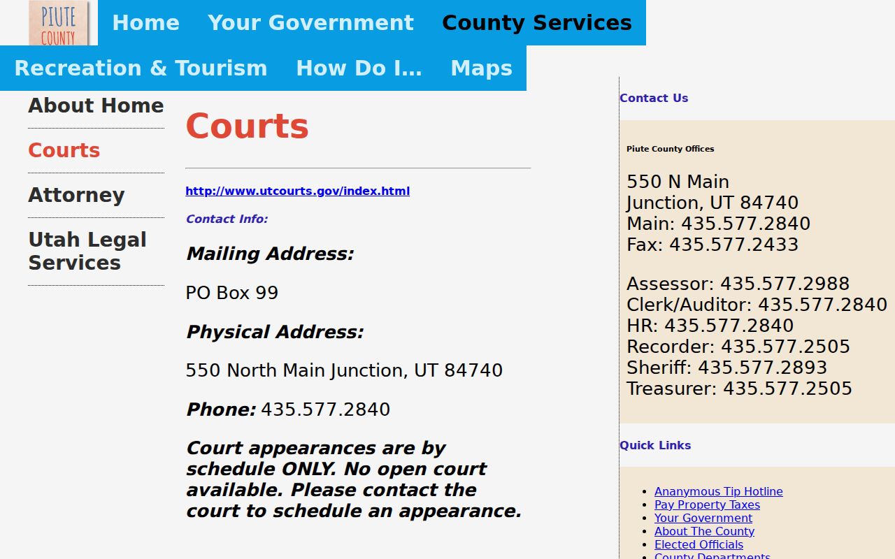 Piute County bench warrant process, official court schedule notice