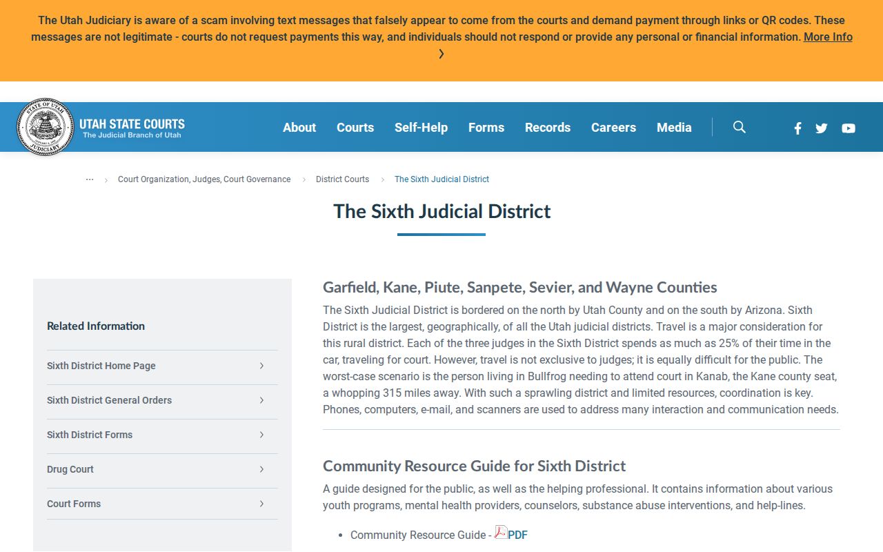 Piute County bench warrant, Sixth District Piute courthouse contact listing