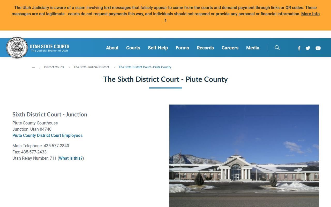 Piute County Junction warrant records, Sixth District Piute courthouse contact