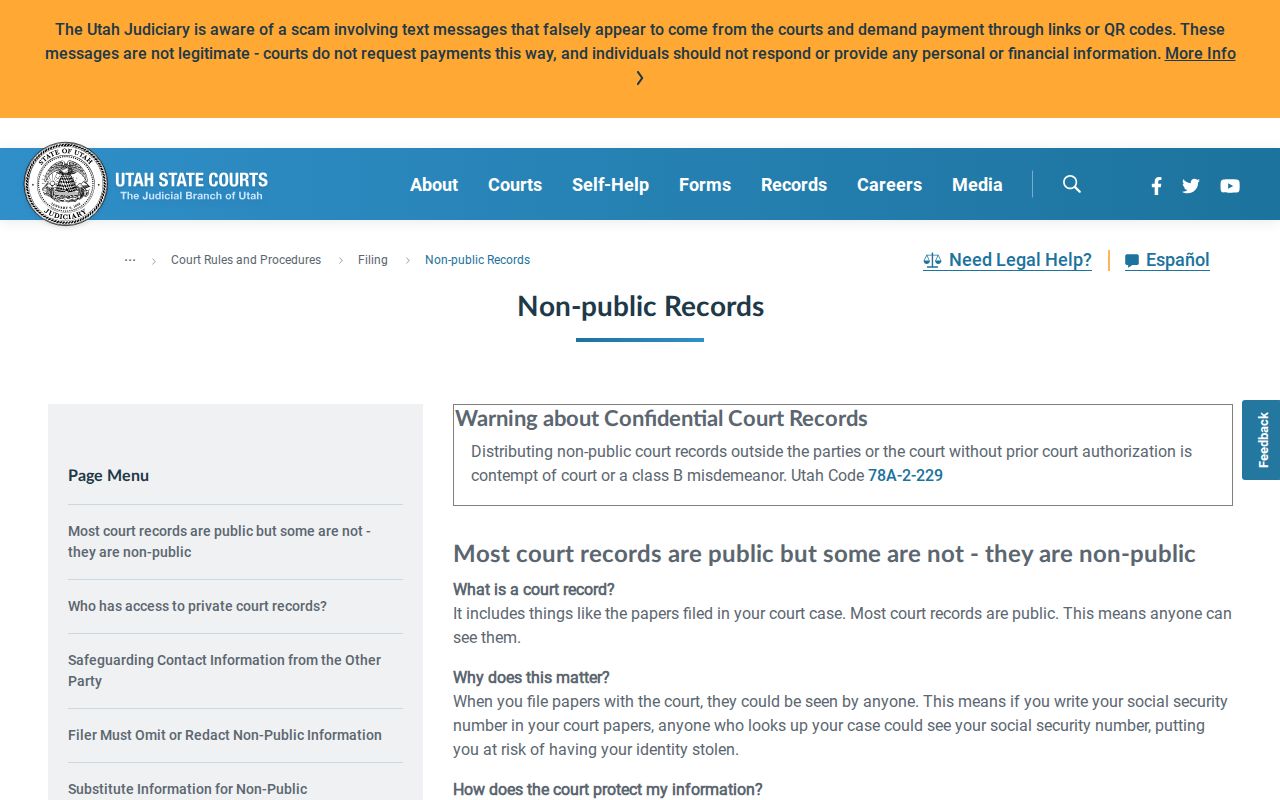 Piute County warrant records, Utah Courts explanation of sealed and juvenile records